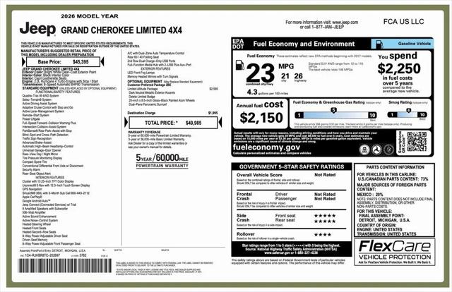 2026 Jeep Grand Cherokee GRAND CHEROKEE LIMITED 4X4 2026 Jeep Grand Cherokee GRAND CHEROKEE LIMITED 4X4