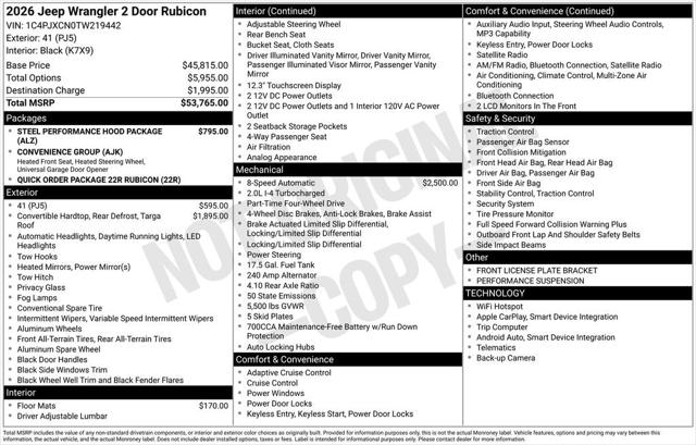 2026 Jeep Wrangler WRANGLER 2-DOOR RUBICON 2026 Jeep Wrangler WRANGLER 2-DOOR RUBICON