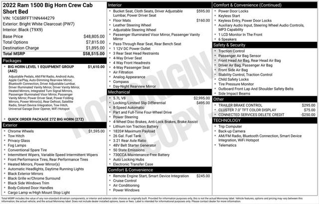 2022 RAM 1500 Big Horn Crew Cab 4x4 57 Box