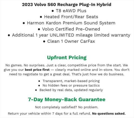 2023 Volvo S60 Recharge Plug-In Hybrid T8 Plus Dark Theme