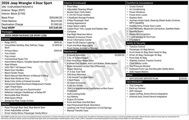 2026 Jeep Wrangler WRANGLER 4-DOOR SPORT