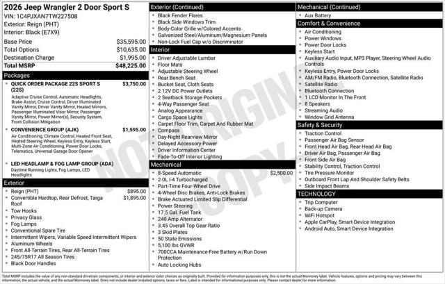2026 Jeep Wrangler WRANGLER 2-DOOR SPORT S 2026 Jeep Wrangler WRANGLER 2-DOOR SPORT S