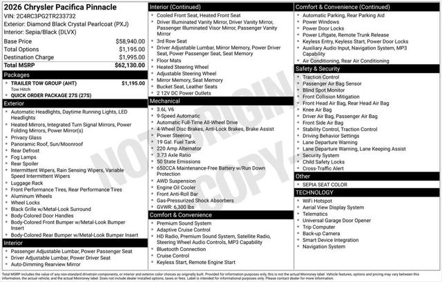 2026 Chrysler Pacifica PACIFICA PINNACLE AWD 2026 Chrysler Pacifica PACIFICA PINNACLE AWD