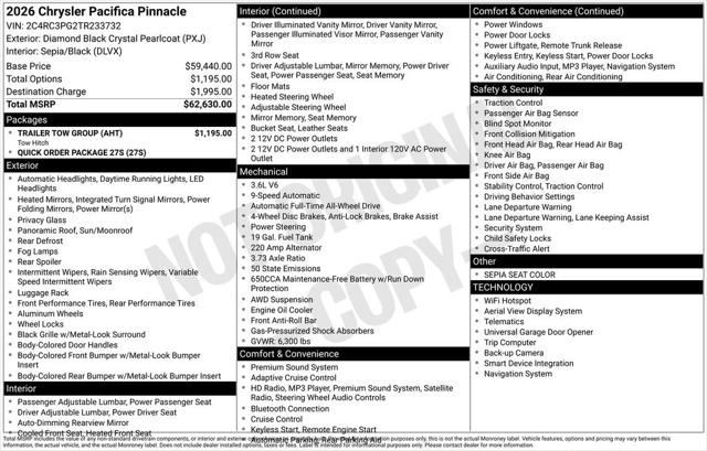 2026 Chrysler Pacifica PACIFICA PINNACLE AWD 2026 Chrysler Pacifica PACIFICA PINNACLE AWD