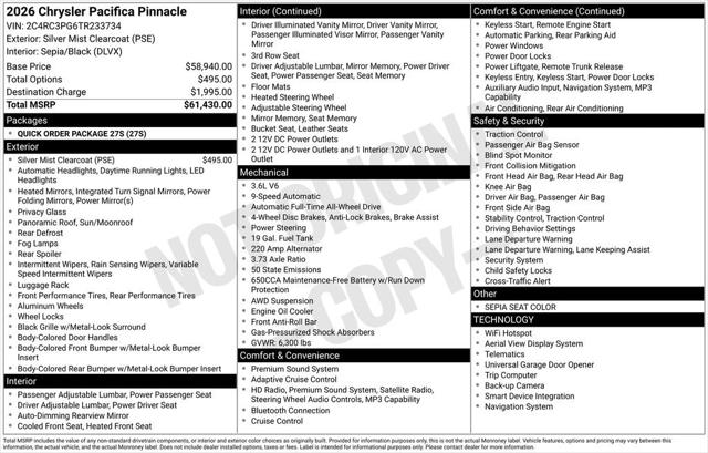 2026 Chrysler Pacifica PACIFICA PINNACLE AWD 2026 Chrysler Pacifica PACIFICA PINNACLE AWD