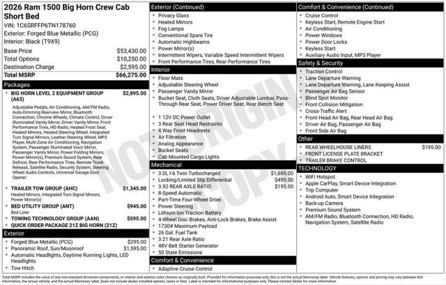 2026 RAM Ram 1500 RAM 1500 BIG HORN CREW CAB 4X4 57 BOX