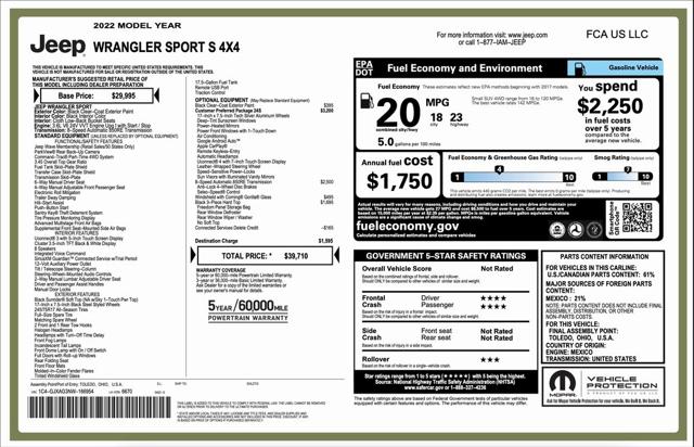 2022 Jeep Wrangler Sport S 4x4 2022 Jeep Wrangler Sport S 4x4