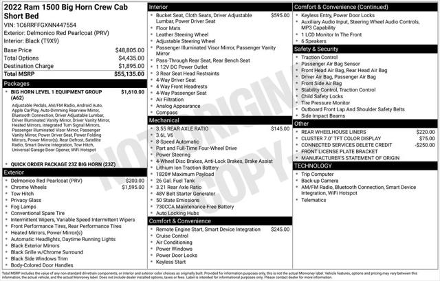 2022 RAM 1500 Big Horn Crew Cab 4x4 57 Box 2022 RAM 1500 Big Horn Crew Cab 4x4 57 Box