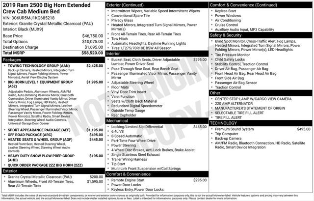 2019 RAM 2500 Big Horn Mega Cab 4x4 64 Box 2019 RAM 2500 Big Horn Mega Cab 4x4 64 Box