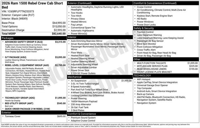 2026 RAM Ram 1500 RAM 1500 REBEL CREW CAB 4X4 57 BOX