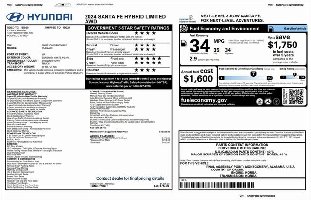2024 Hyundai Santa Fe Hybrid Limited 2024 Hyundai Santa Fe Hybrid Limited