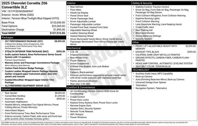 2025 Chevrolet Corvette Z06 RWD Convertible 3LZ