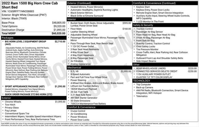 2022 RAM 1500 Big Horn Crew Cab 4x4 57 Box 2022 RAM 1500 Big Horn Crew Cab 4x4 57 Box