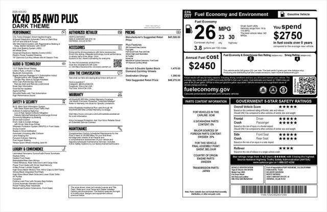 2025 Volvo XC40 B5 Plus Dark Theme 2025 Volvo XC40 B5 Plus Dark Theme