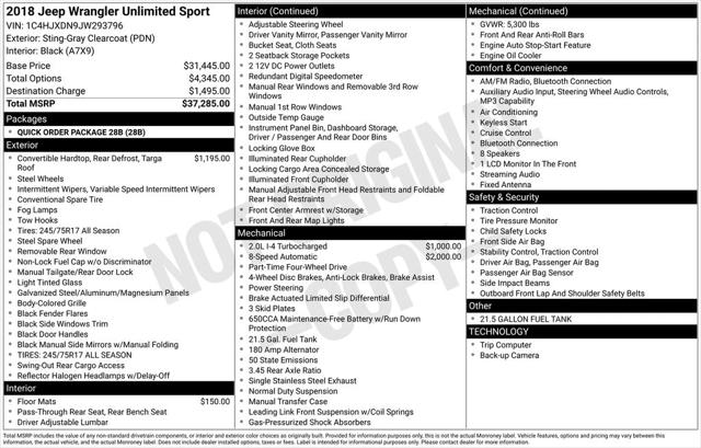 2018 Jeep Wrangler Unlimited Sport 4x4 2018 Jeep Wrangler Unlimited Sport 4x4