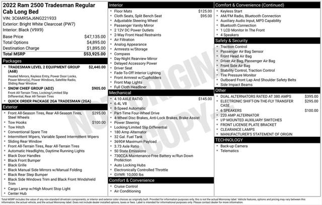 2022 RAM 2500 Tradesman Regular Cab 4x4 8 Box 2022 RAM 2500 Tradesman Regular Cab 4x4 8 Box