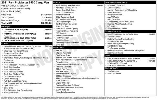 2021 RAM ProMaster 3500 Cargo Van High Roof 159 WB EXT 2021 RAM ProMaster 3500 Cargo Van High Roof 159 WB EXT