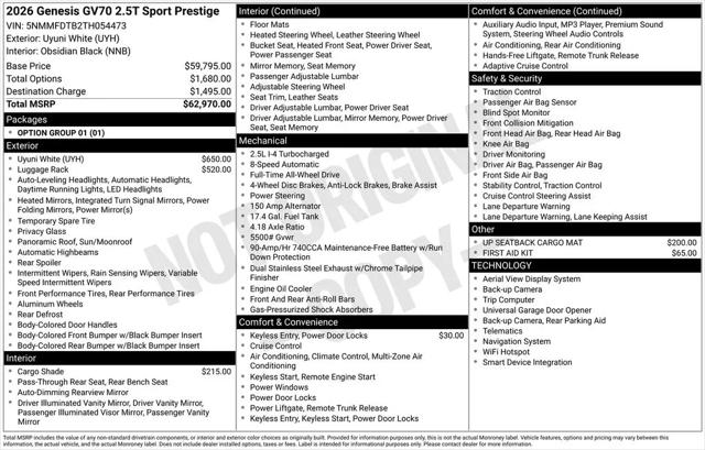2026 Genesis GV70 2.5T Sport Prestige