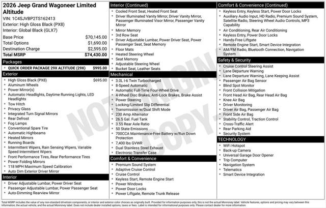 2026 Wagoneer Grand Wagoneer GRAND WAGONEER LIMITED ALTITUDE 4X4