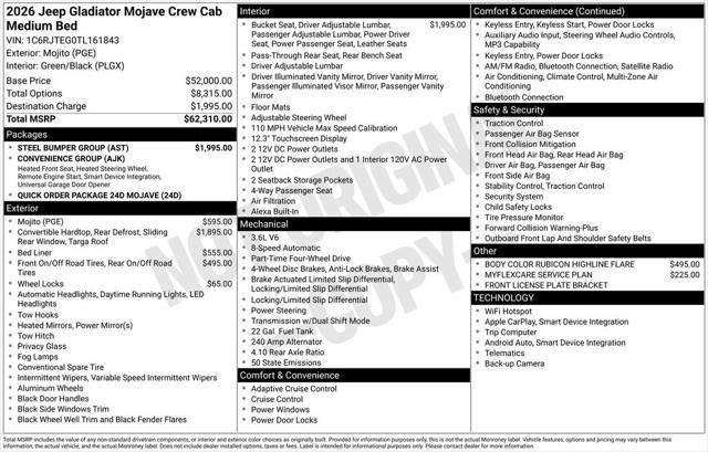 2026 Jeep Gladiator GLADIATOR MOJAVE 4X4 2026 Jeep Gladiator GLADIATOR MOJAVE 4X4