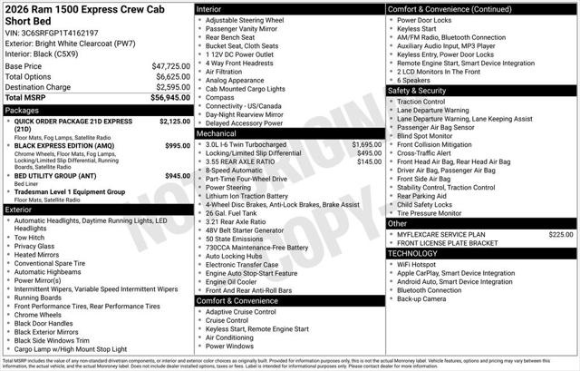 2026 RAM Ram 1500 RAM 1500 EXPRESS CREW CAB 4X4 57 BOX