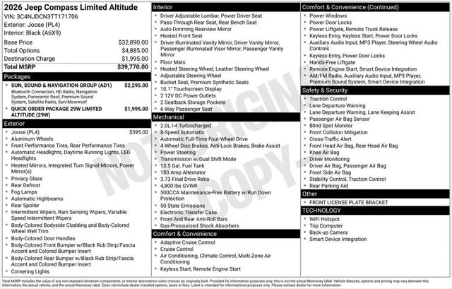 2026 Jeep Compass COMPASS LIMITED ALTITUDE 4X4 2026 Jeep Compass COMPASS LIMITED ALTITUDE 4X4