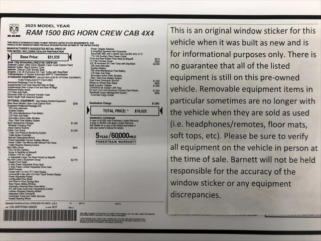 2025 RAM 1500 Big Horn Crew Cab 4x4 57 Box 2025 RAM 1500 Big Horn Crew Cab 4x4 57 Box