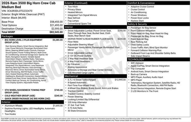 2026 Ram 3500 Big Horn Crew Cab 4x4 6'4" Box for sale in St Charles, MN