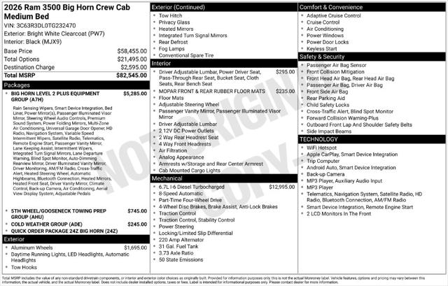 2026 Ram 3500 Big Horn Crew Cab 4x4 64 Box for sale in St Charles, MN