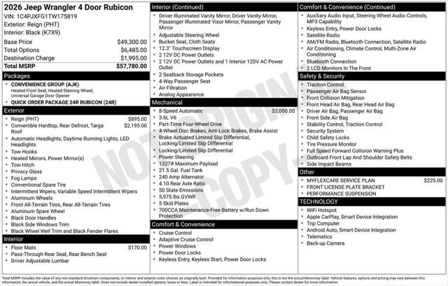 2026 Jeep Wrangler WRANGLER 4-DOOR RUBICON 2026 Jeep Wrangler WRANGLER 4-DOOR RUBICON