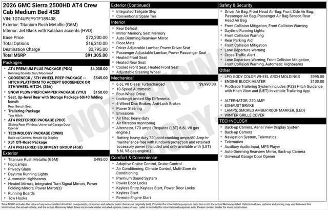 2026 GMC Sierra 2500HD Crew Cab, Standard Bed, AT4, 4WD