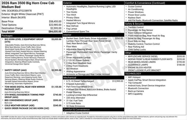 2026 Ram 3500 Big Horn Crew Cab 4x4 6'4" Box