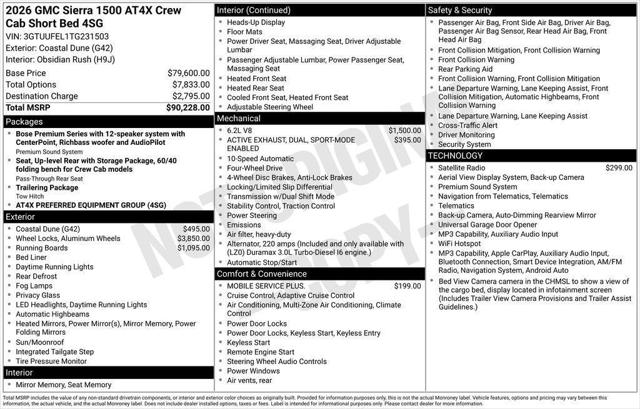 2026 GMC Sierra 1500 Crew Cab, Short Bed, AT4X, 4WD
