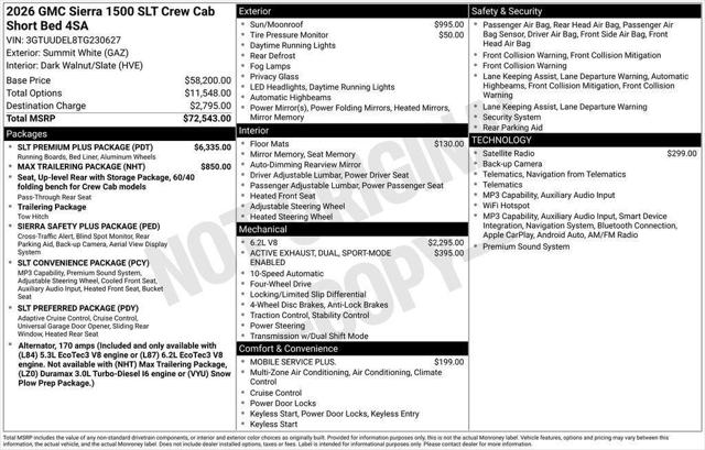 2026 GMC Sierra 1500 Crew Cab, Short Bed, SLT, 4WD