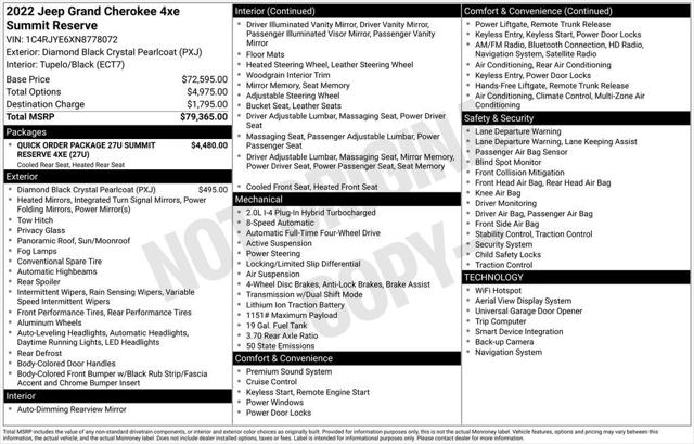 2022 Jeep Grand Cherokee 4xe Summit Reserve 4x4 2022 Jeep Grand Cherokee 4xe Summit Reserve 4x4