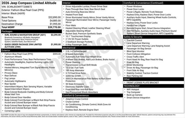 2026 Jeep Compass COMPASS LIMITED ALTITUDE 4X4 2026 Jeep Compass COMPASS LIMITED ALTITUDE 4X4