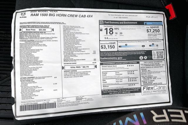 New 2026 RAM 1500 Big Horn Crew Cab 4x4 57" Box For Sale in Millington, TN