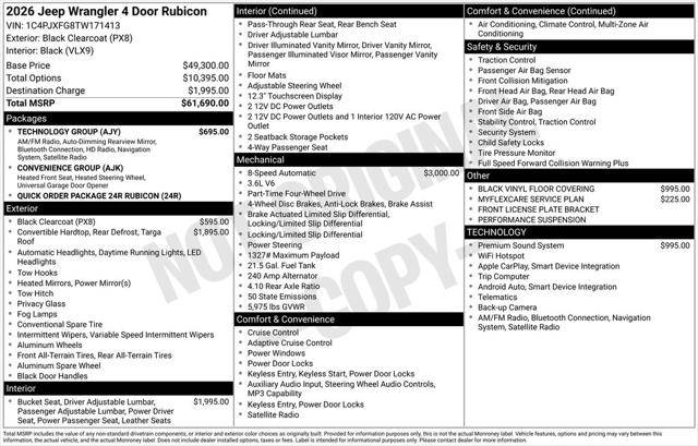 2026 Jeep Wrangler WRANGLER 4-DOOR RUBICON 2026 Jeep Wrangler WRANGLER 4-DOOR RUBICON