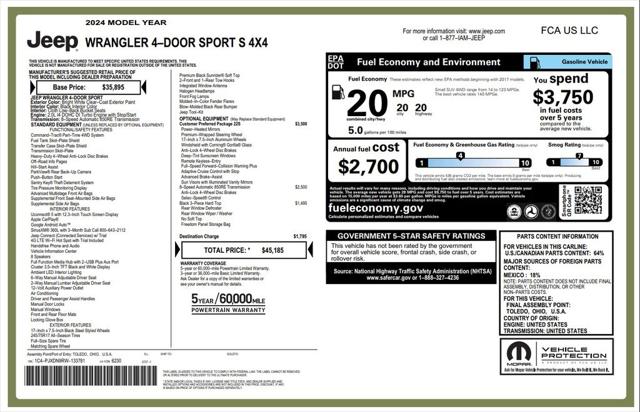 2024 Jeep Wrangler 4-Door Sport S 4x4