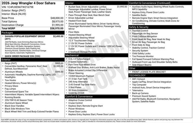 2026 Jeep Wrangler WRANGLER 4-DOOR SAHARA 2026 Jeep Wrangler WRANGLER 4-DOOR SAHARA