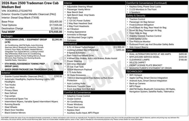 2026 Ram 2500 Tradesman Crew Cab 4x4 6'4" Box