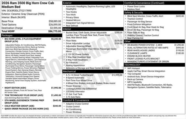 2026 Ram 3500 Big Horn Crew Cab 4x4 6'4" Box