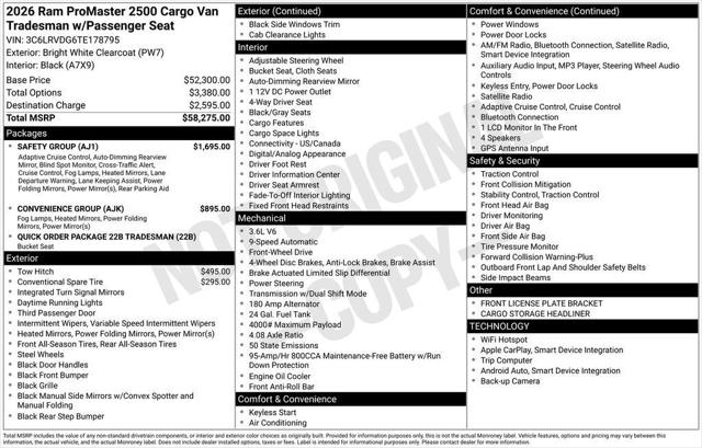 2026 RAM Ram ProMaster RAM PROMASTER 2500 TRADESMAN CARGO VAN HIGH ROOF 159 WB