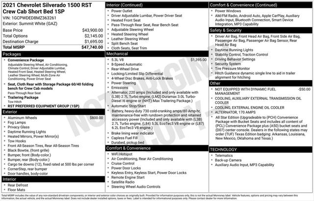 2021 Chevrolet Silverado 1500 2WD Crew Cab Short Bed RST