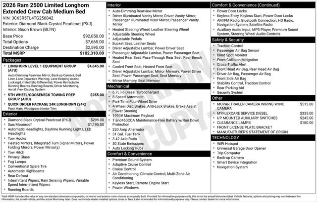 2026 Ram 2500 Limited Longhorn Mega Cab 4x4 8' Box