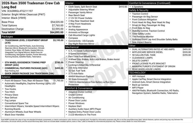 2026 Ram 3500 Tradesman Crew Cab 4x4 8' Box