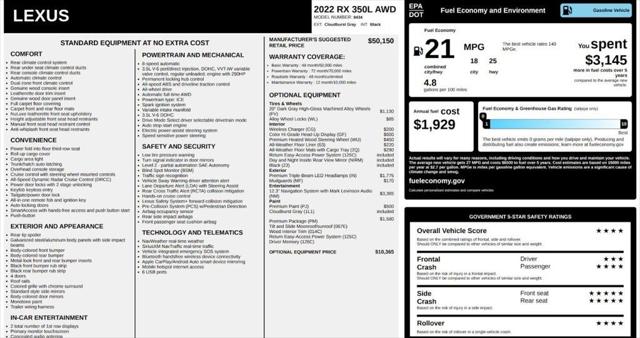 2022 Lexus RX 350L 350L 2022 Lexus RX 350L 350L