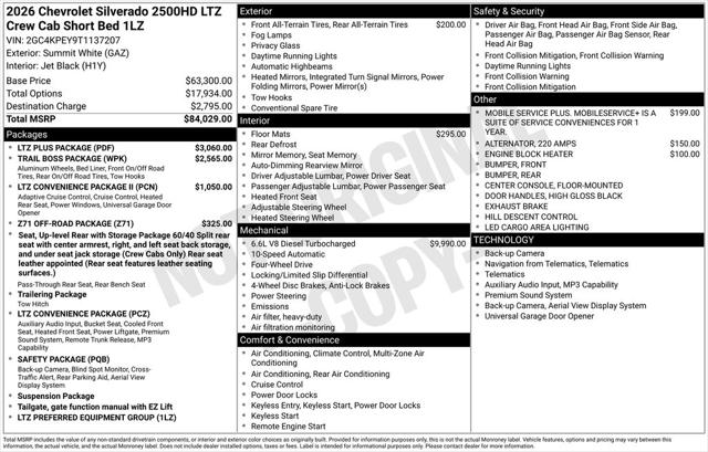2026 Chevrolet Silverado 2500HD Crew Cab, Standard Bed, LTZ, 4WD