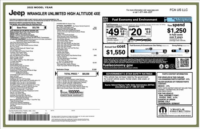2022 Jeep Wrangler 4xe Unlimited High Altitude 4x4