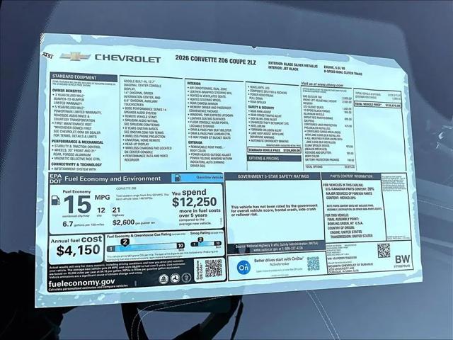 2026 Chevrolet Corvette Z06 Coupe, 2LZ, RWD
